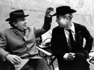 Fellini e Mastroianni sul set di "Otto e mezzo"